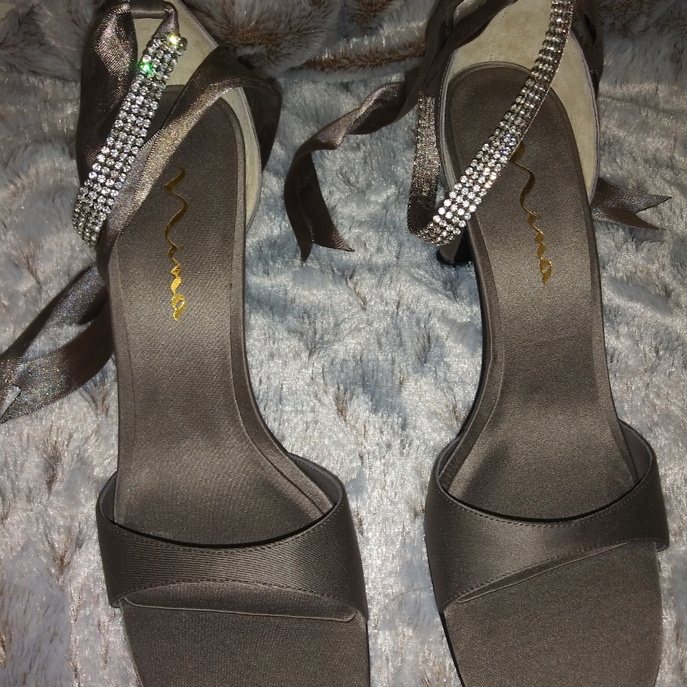 Fancy Satin Ribbon Rhinestone Heels - Picture 5 of 7